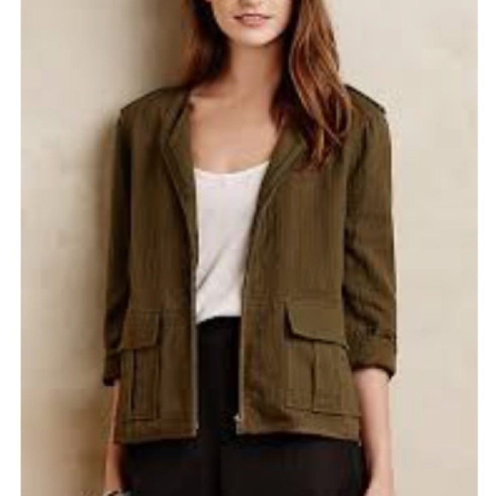 Anthropologie Cropped Olive Green Utility Jacket